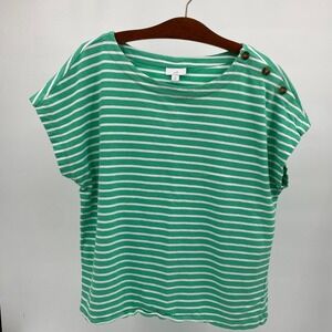 J. Jill Womens XL‎ Petite Women's Top Green Striped  Short Sleeve Casual